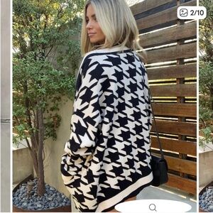 Vici Black and Cream Houndstooth Sweater Cardigan